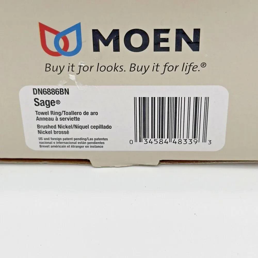 Moen Brushed Nickel Towel Ring Sage Collection DN6886BN New Sealed